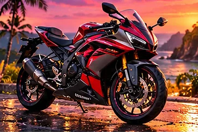 Honda CBR250RR zu mieten in Canggu, bei Sonnenuntergang geparkt