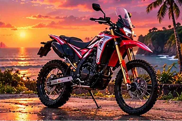 Honda CRF150L disewakan di Canggu, parkir saat matahari terbenam
