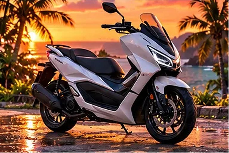 Ein mittlerer Roller vor einem Sonnenuntergang in Canggu